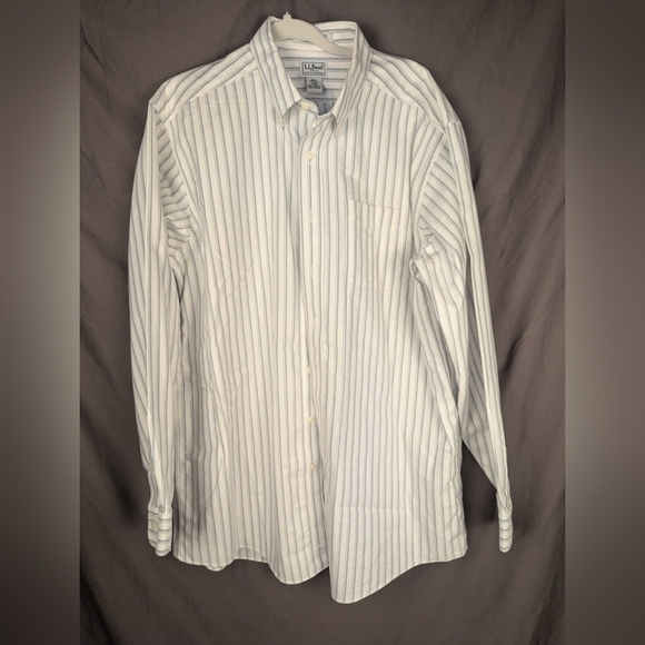 L.L. Bean size 17 dress shirt excellent quality light blue/green stripes - Picture 2 of 5